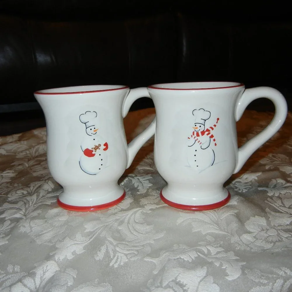 🔹️EUC Williams Sonoma Set of 2 Snowman Mugs